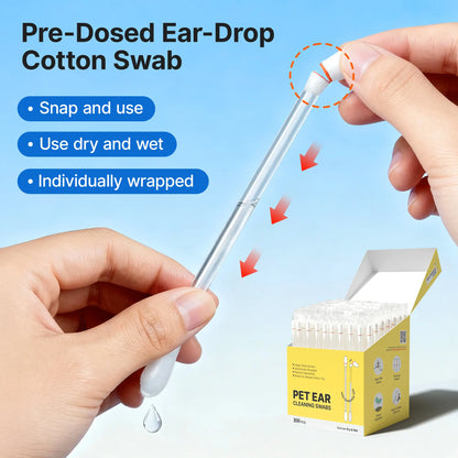 🐱Pawfirst Pet Ear Cleaning Cotton Swabs – Earwax & Odor Remover for Cats & Dogs, Individually Wrapped, Break-to-Release Liquid, Dry/Wet Dual-Use