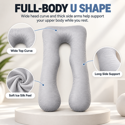 🚗Bvuyomi™Full-Body Road Trip Pillow – U-Shaped Passenger Cushion with Soft Ice-Silk Cover