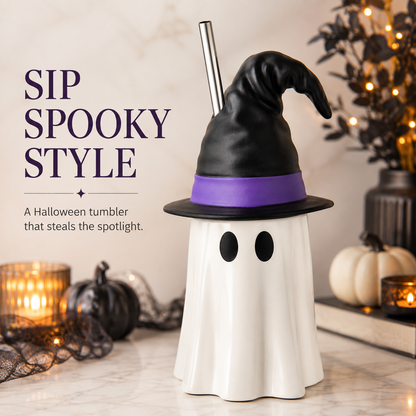 👻Halloween Ghost Witch Hat Tumbler Straw Cup