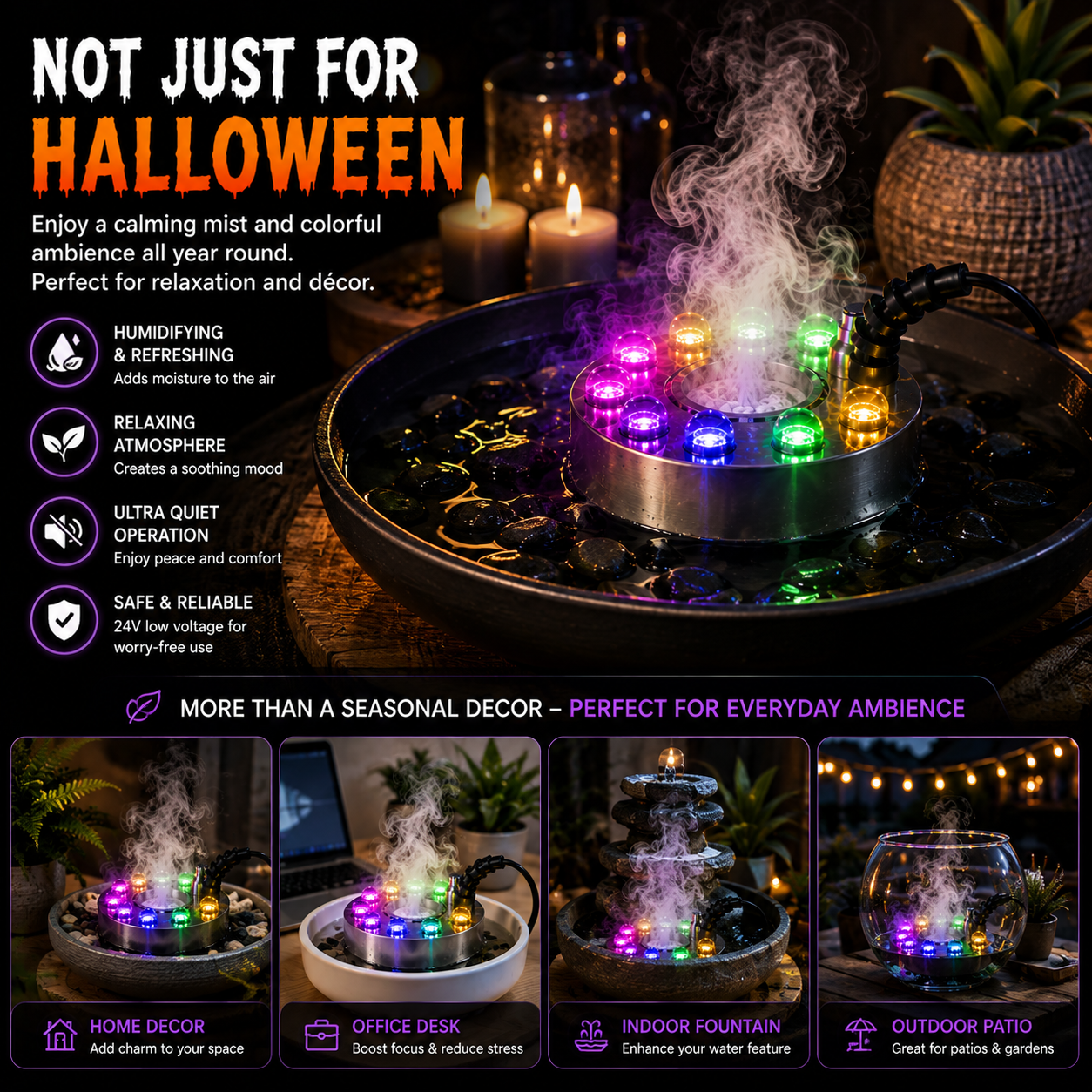 🌫️ Ultrasonic Mist Maker Fogger-🎃Turn Water Into Spooky Glowing Fog