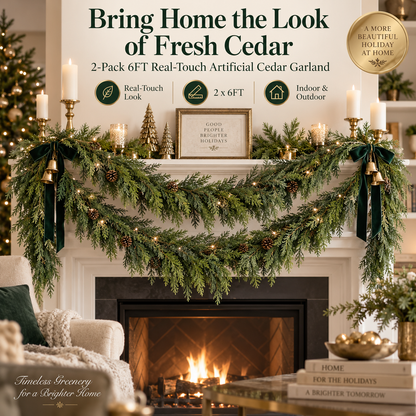 🎄 2-Pack 6FT Real-Touch  Artificial Cedar Garland