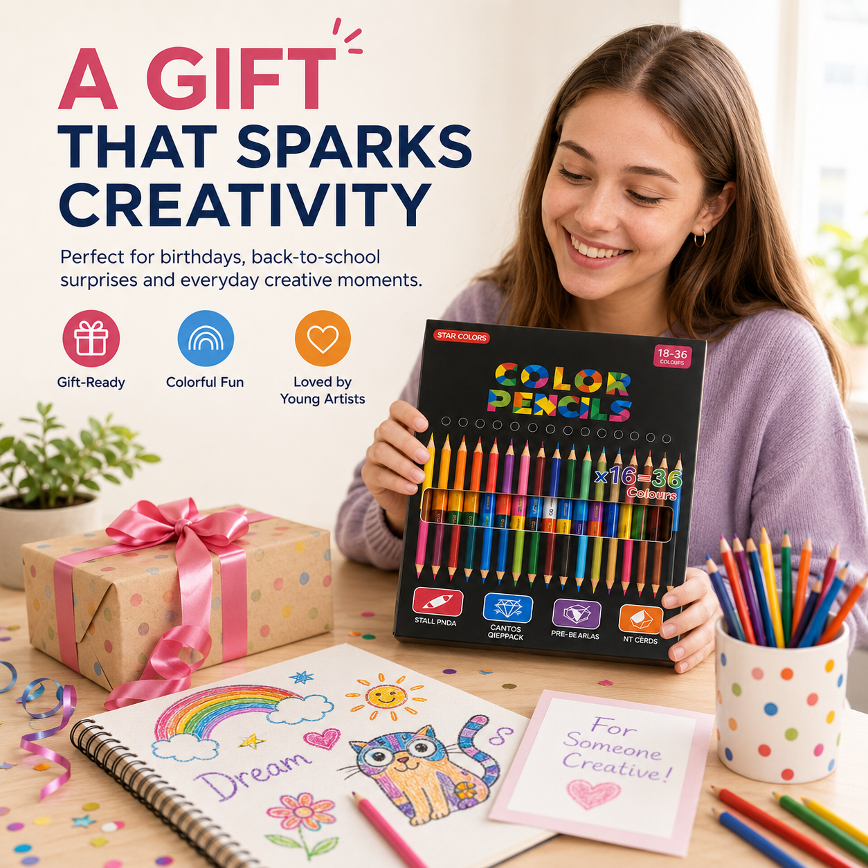 36 color pencil set as creative birthday and back to school gift
