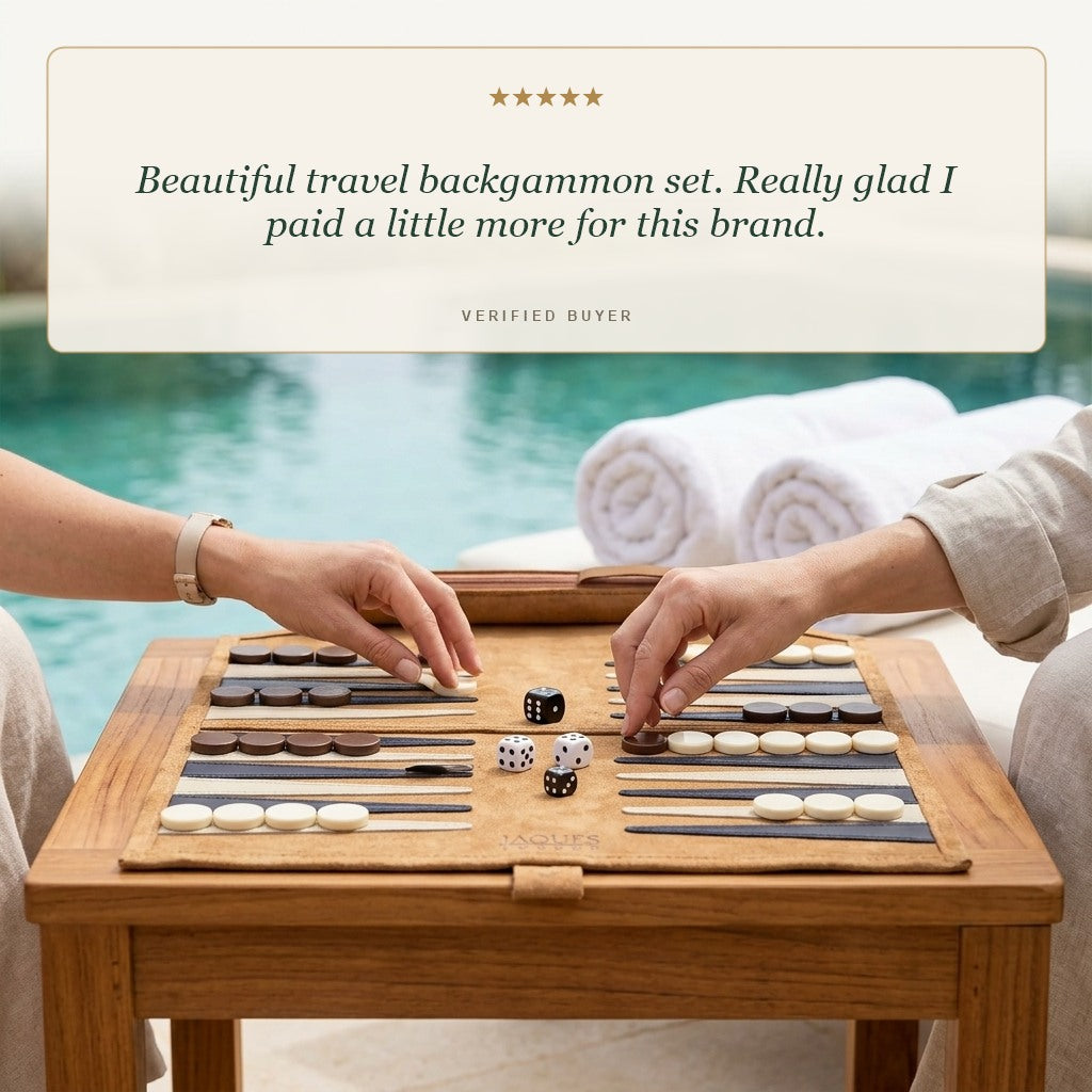 Jaques travel backgammon set played poolside, five star review [fill]