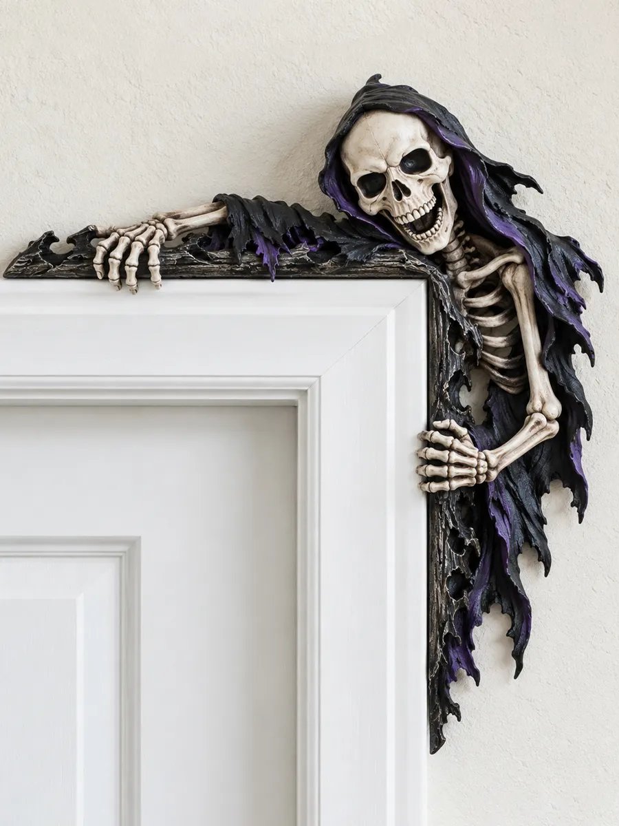💀 Meet Your New Roommate: No Rent, No Chores, Just Hanging Around Your Doorway – Grim Reaper Corner Decor