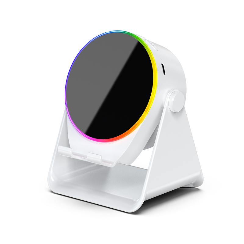 🔊 5-in-1 Wireless Induction Bluetooth Speaker Stand – 360° Rotating Phone Holder with LED Light