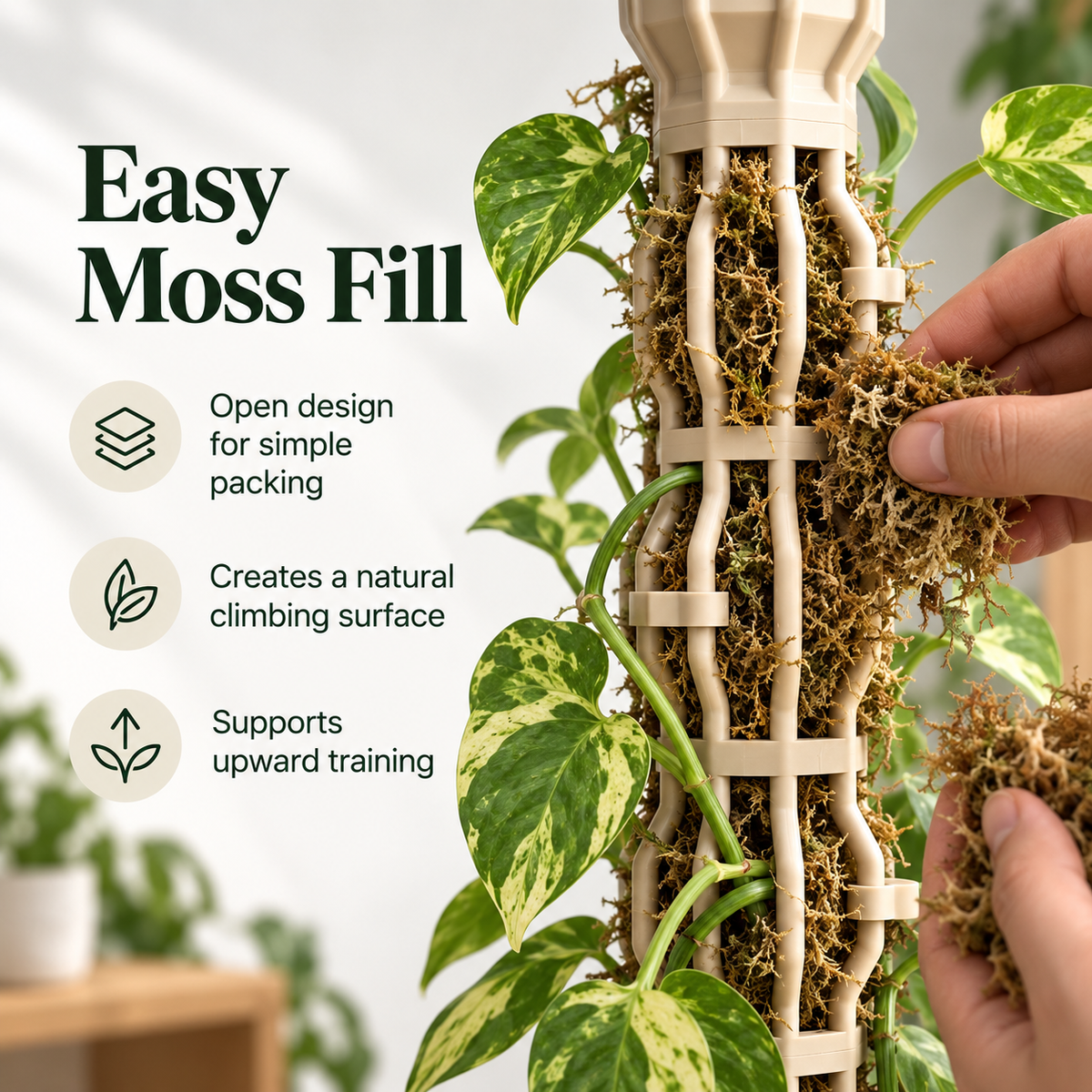 🌿 Stackable Climbing Plant Support Pole – Vine Clips, Moss Fill & Top Watering Design