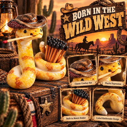 🤠 Funny Cowboy Rattlesnake Match Holder – Rustic Western Décor & Unique Gift
