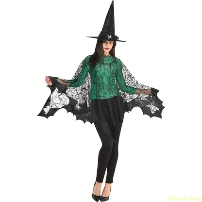 🕸️ Spider Web Bat Wing Halloween Cape – 150 × 150 cm Gothic Costume Shawl