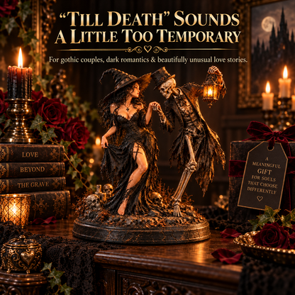 🖤 Till Death Do Us Part Gothic Couple Figurine | Witch & Skeleton Dark Romance Décor
