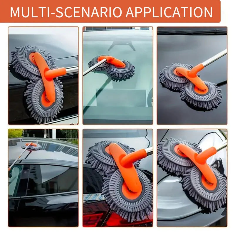 🚗43'' Long Handle Car Wash Mop, 3X Fast Clean, Retractable Aluminum Alloy Pole