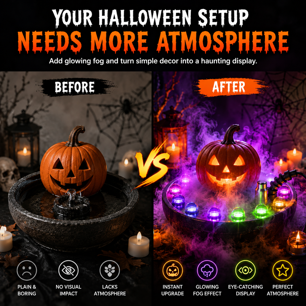 🌫️ Ultrasonic Mist Maker Fogger-🎃Turn Water Into Spooky Glowing Fog