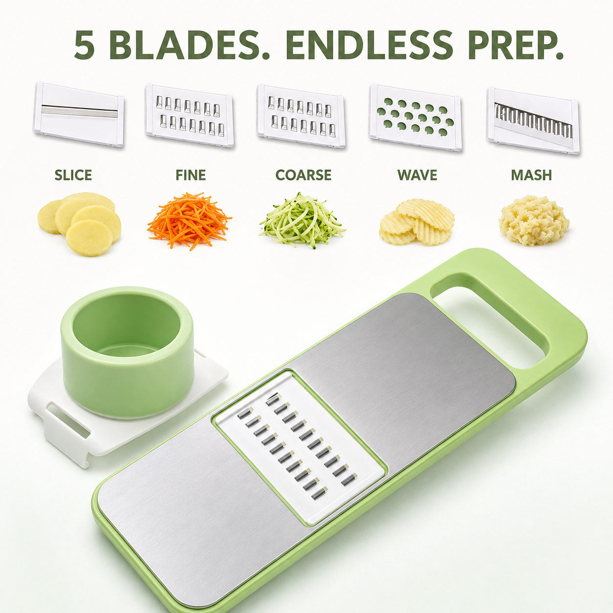 🥕Multi-shaped slicer with adjustable stainless steel blades