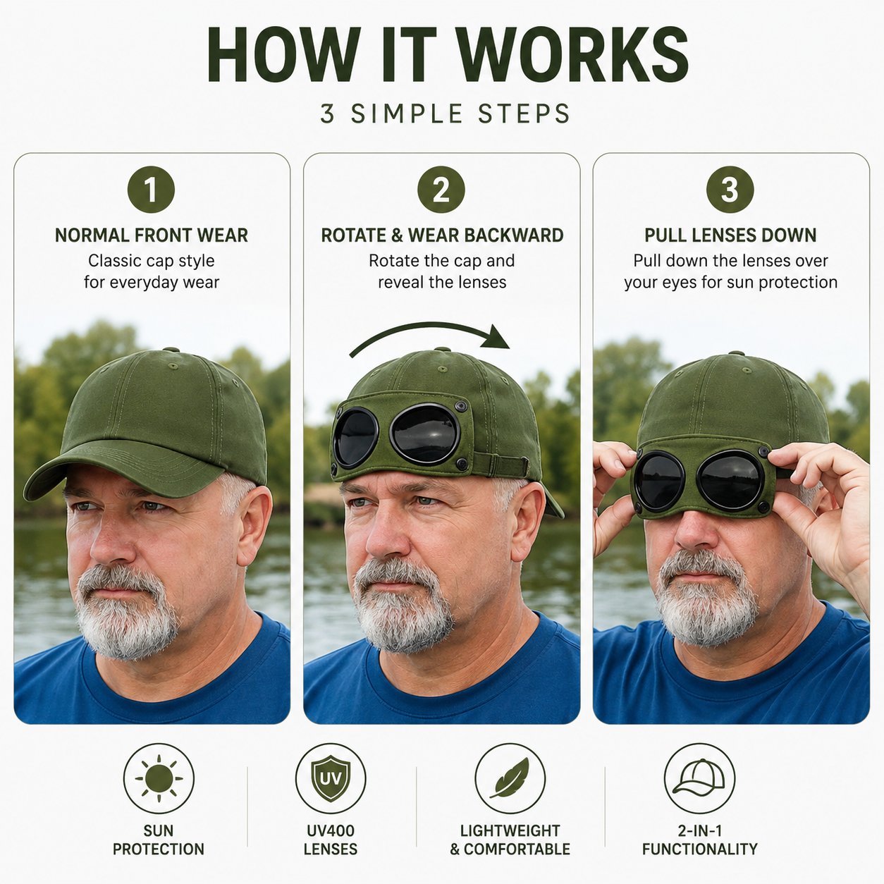 🧢2-in-1 Pilot Baseball Cap