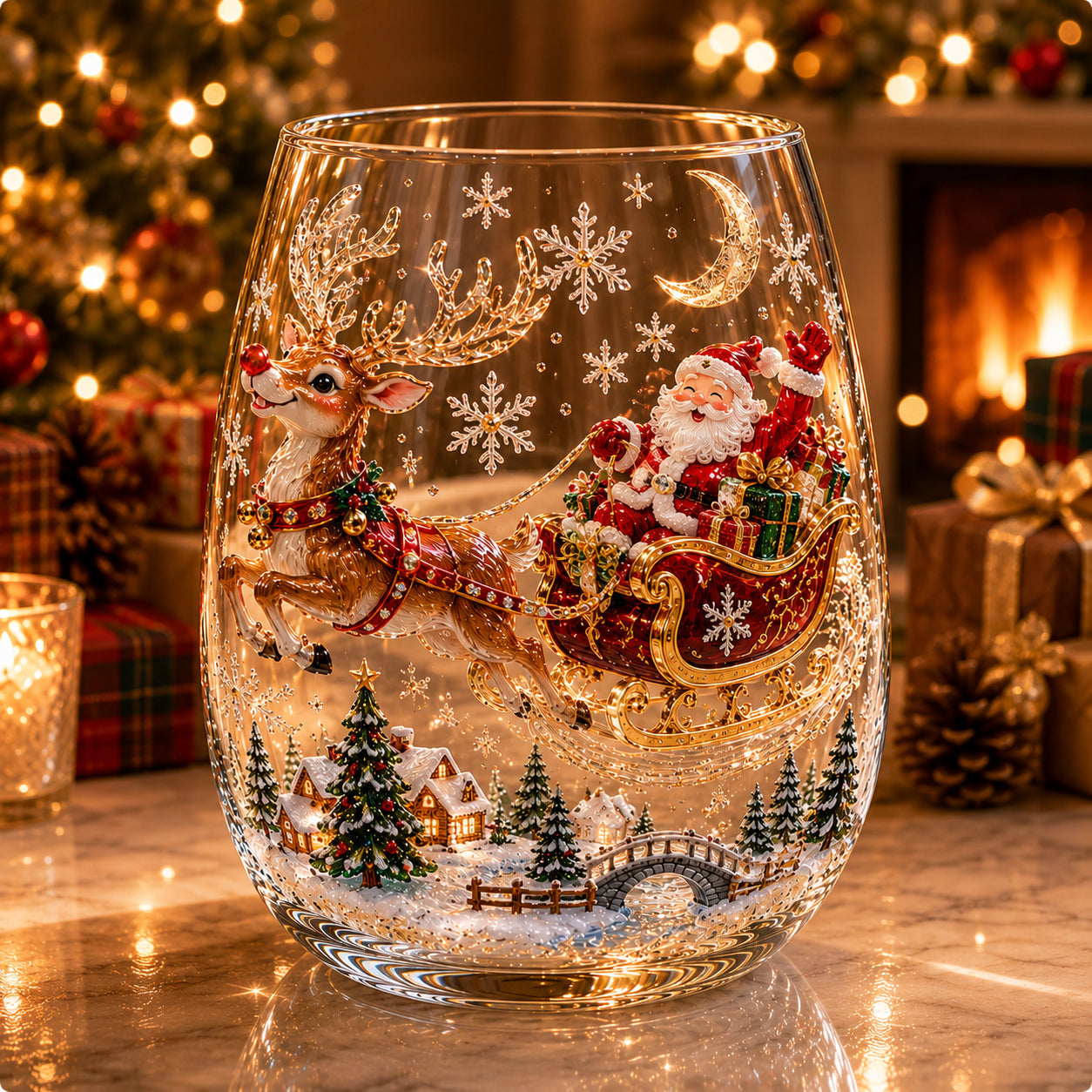 ✨Magical Christmas 3D Glass Cup Collection – Santa, Reindeer, Snowman & Christmas Tree