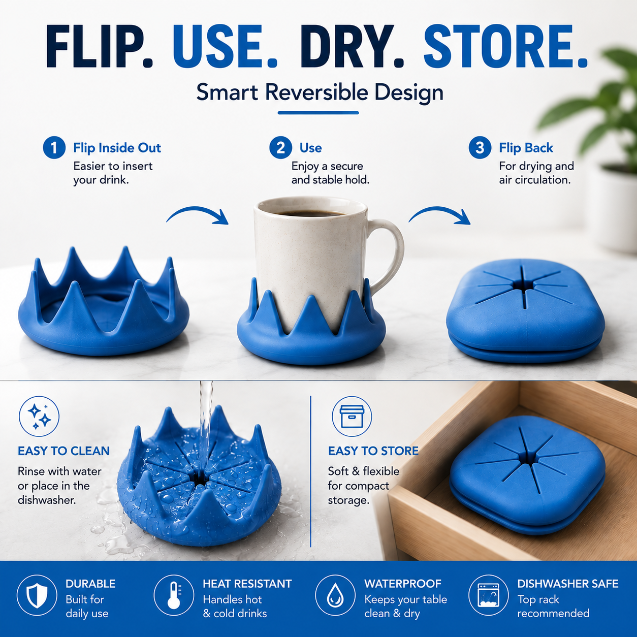 Closer Coaster: The Coaster That Follows Your Drink – Non-Slip, Reversible Silicone Coaster