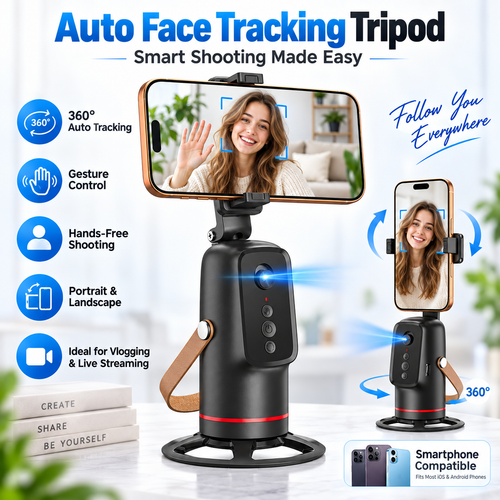 📱360° Auto Face Tracking Phone Holder – Gesture Control Hands-Free Vlogging Stand