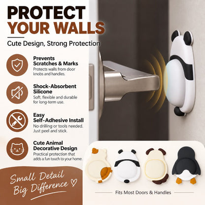 Cute Animal Door Handle Wall Protectors – Soft Silicone, Peel & Stick 🐾