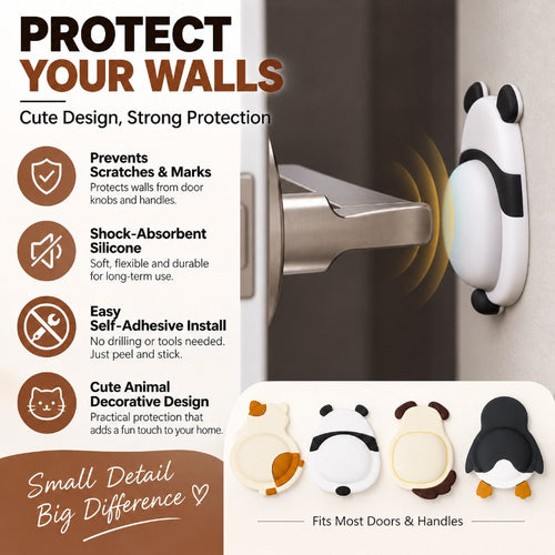 Cute Animal Door Handle Wall Protectors – Soft Silicone, Peel & Stick 🐾