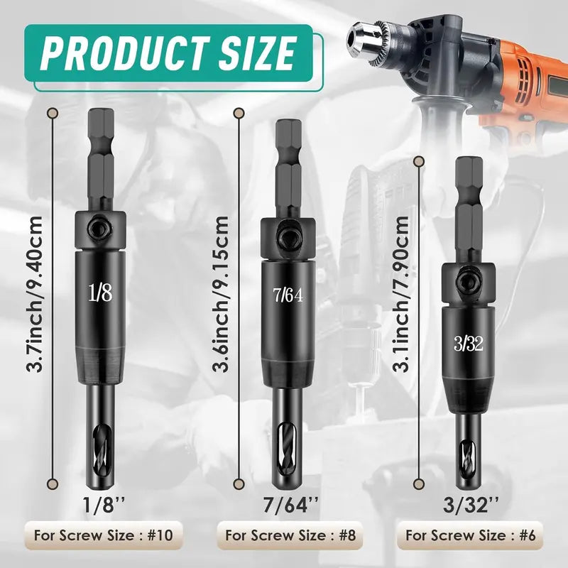🎯 Self-Centering Hinge Drill Bit Set – 3 Sizes for Hinges & Cabinet Hardware