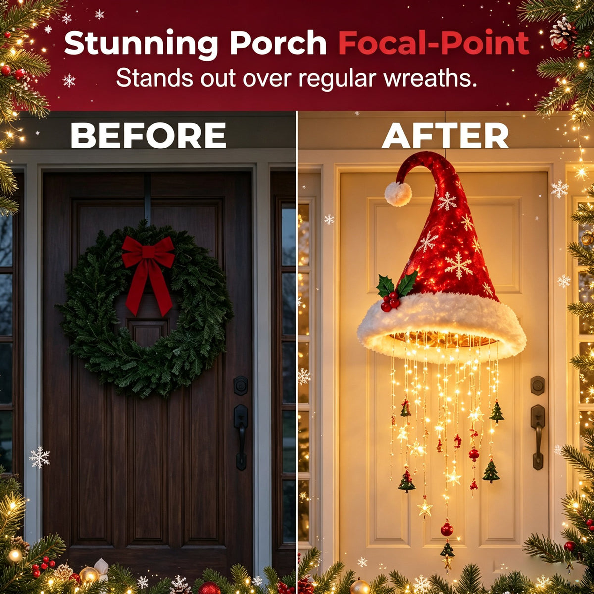 🎅✨ Lighted Santa Hat Hanging Chandelier
