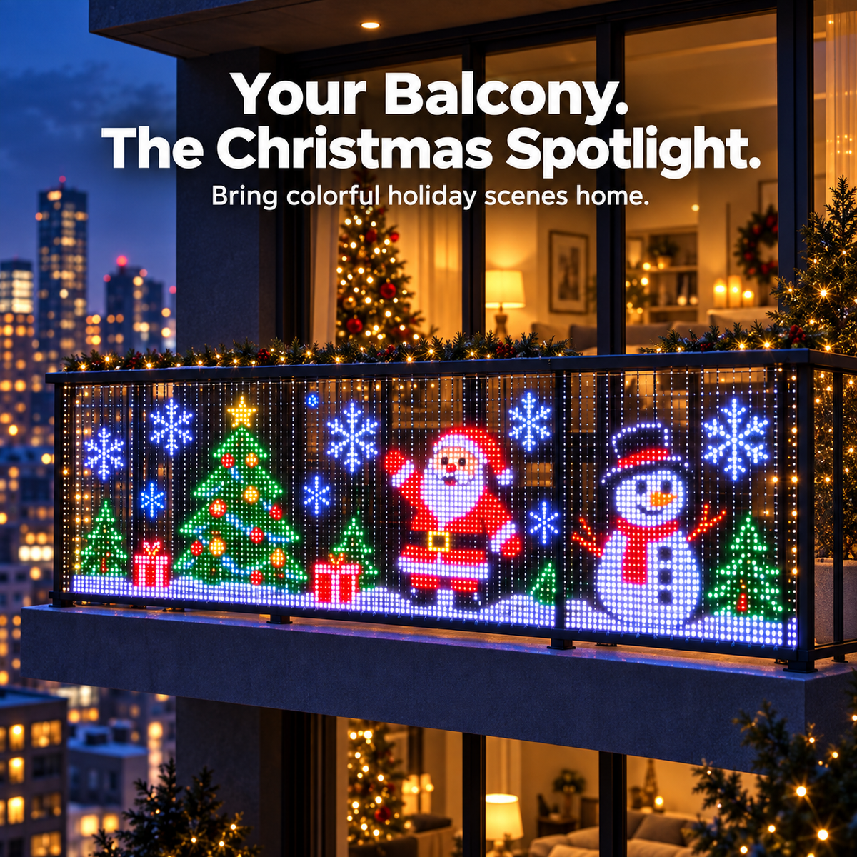 🎄 Turn Your Balcony Into a Christmas Show – Animated LED Pixel Curtain Lights🎅