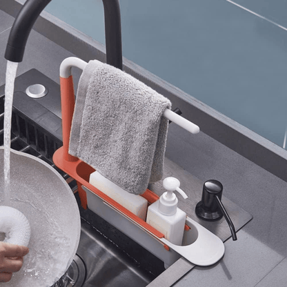 🧽 Telescopic Sink Storage Rack – Adjustable Draining Organizer with Towel Bar
