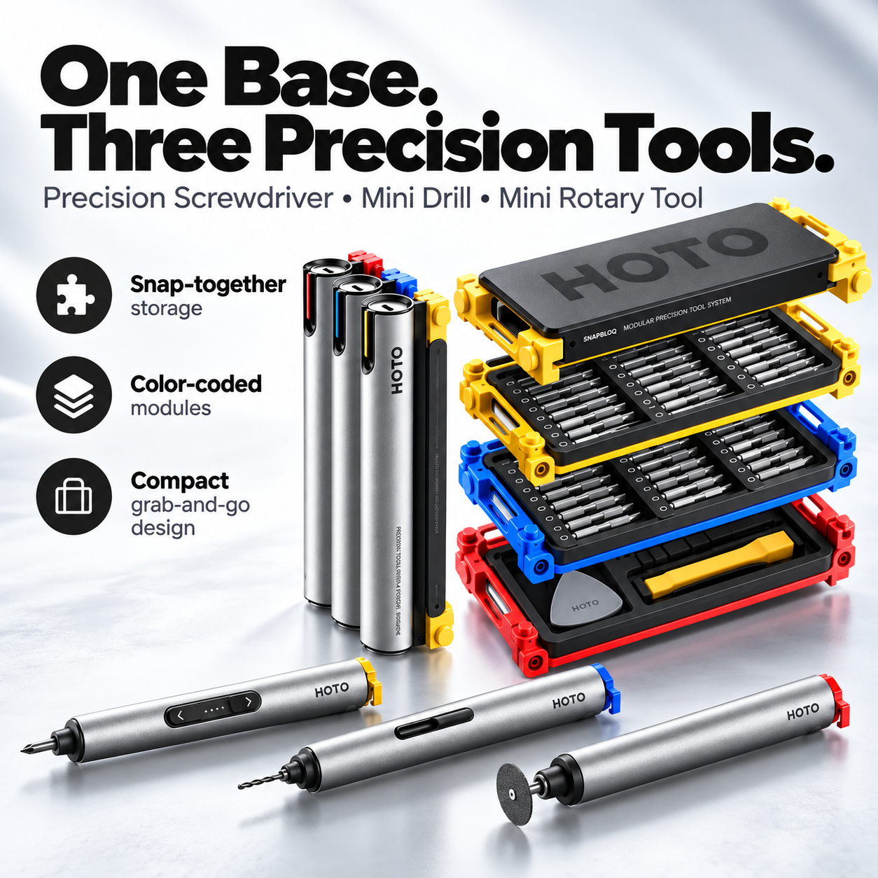 ⚡ 3-in-1 Modular Precision Tool System – Screwdriver, Mini Drill & Rotary Tool Setup