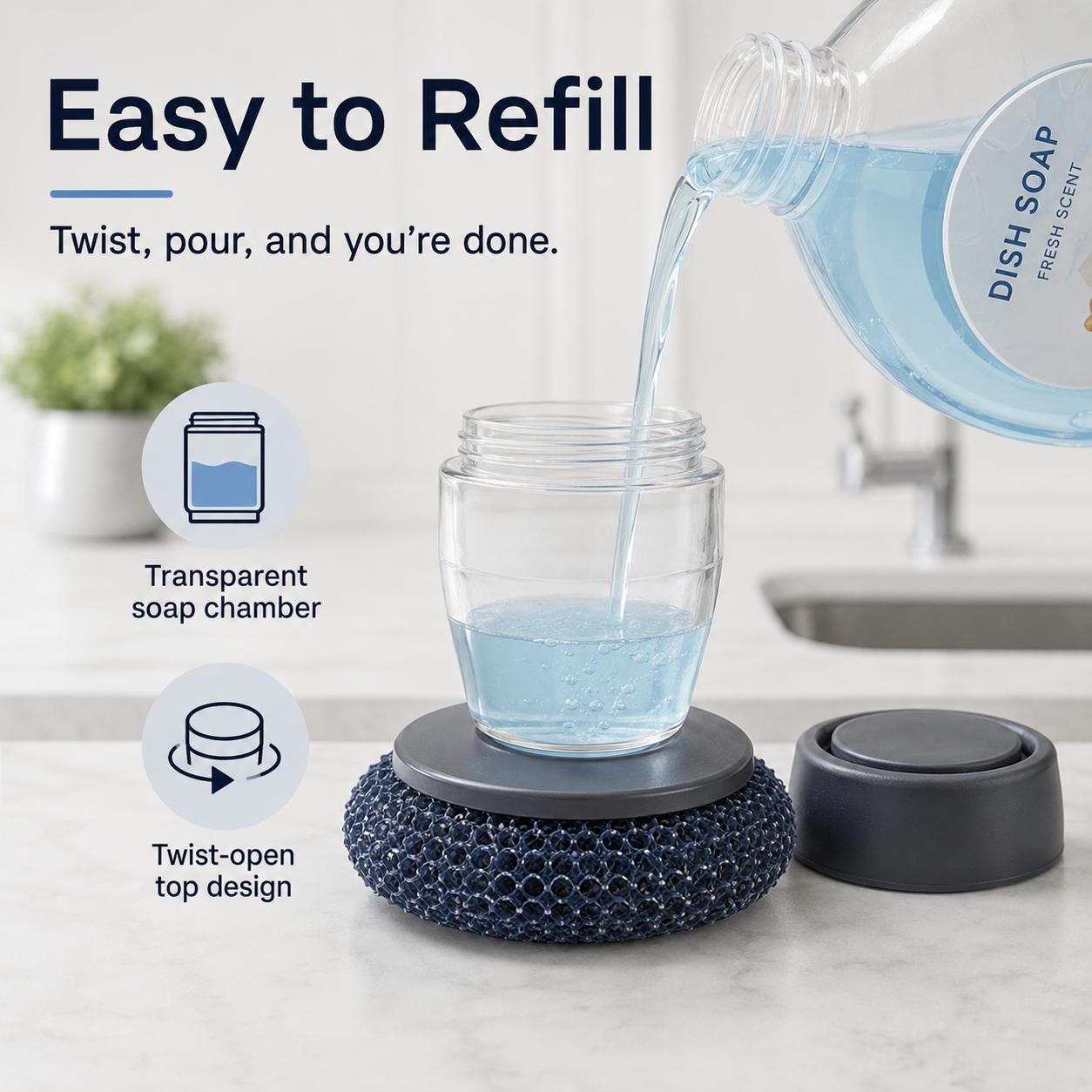 🧼 Soap-Dispensing Palm Scrubber Set – 1 Dispenser + 5 Extra PET Ball Brushes