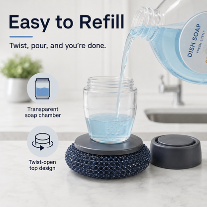 🧼 Soap-Dispensing Palm Scrubber Set – 1 Dispenser + 5 Extra PET Ball Brushes