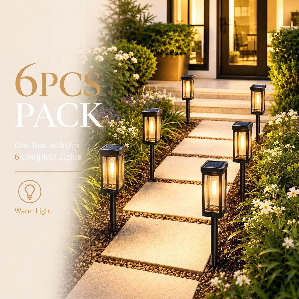 ☀️ SALE | 6-Pack Solar Pathway Lights Outdoor – IP65 Waterproof Warm White Garden Lights