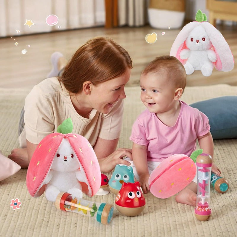 2-in-1 Strawberry Bunny Reversible Plush – Zip & Flip Transforming Toy