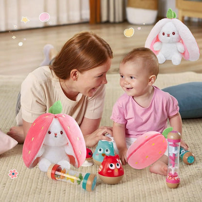 2-in-1 Strawberry Bunny Reversible Plush – Zip & Flip Transforming Toy