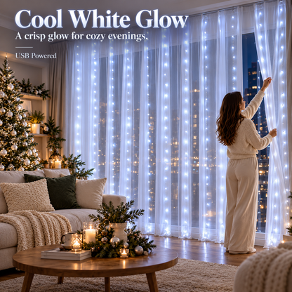 🎄 Christmas Curtain Lights – Warm White LED Window Lights with Remote Control