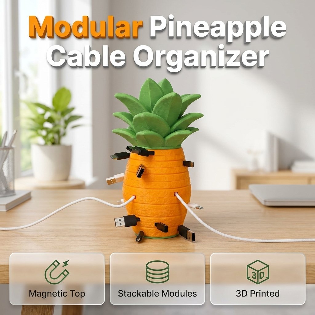 🍍 Pineapple Cable Organizer – Stackable Cord Winder for Desk