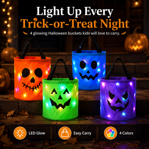 🎃Light-Up Halloween Candy Bucket - Glow-in-the-Dark Trick-or-Treat Bag