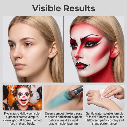 💀5 Colors Halloween Face Paint Cream Set ✨Water Washable Skeleton Makeup Body Paint For Party Stage Cosplay