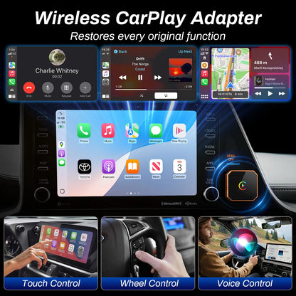 2 in 1 Wireless CarPlay Adapter, Plug & Play, Fast Auto Connection, Compatible with Factory CarPlay Cars 2016+