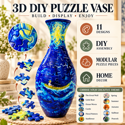 ✨ 3D DIY Puzzle Vase – 11 Creative Designs, Decorative Flower Vase & Craft Gift