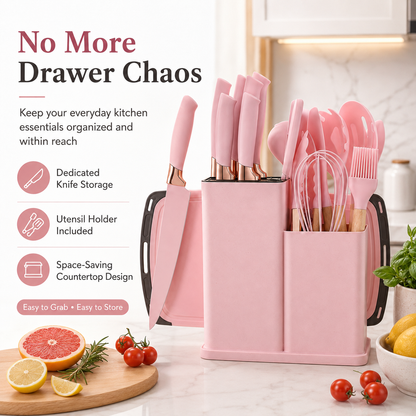 🔪✨ 19-Piece Kitchen Knife & Utensil Set – Cook, Prep & Organize in Style