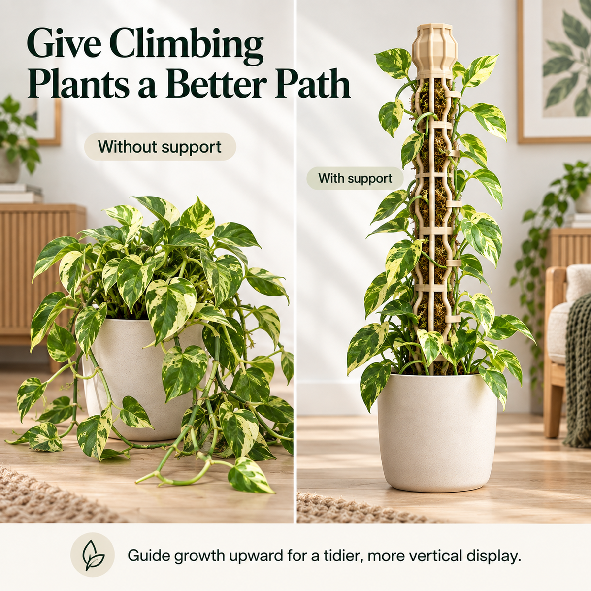 🌿 Stackable Climbing Plant Support Pole – Vine Clips, Moss Fill & Top Watering Design