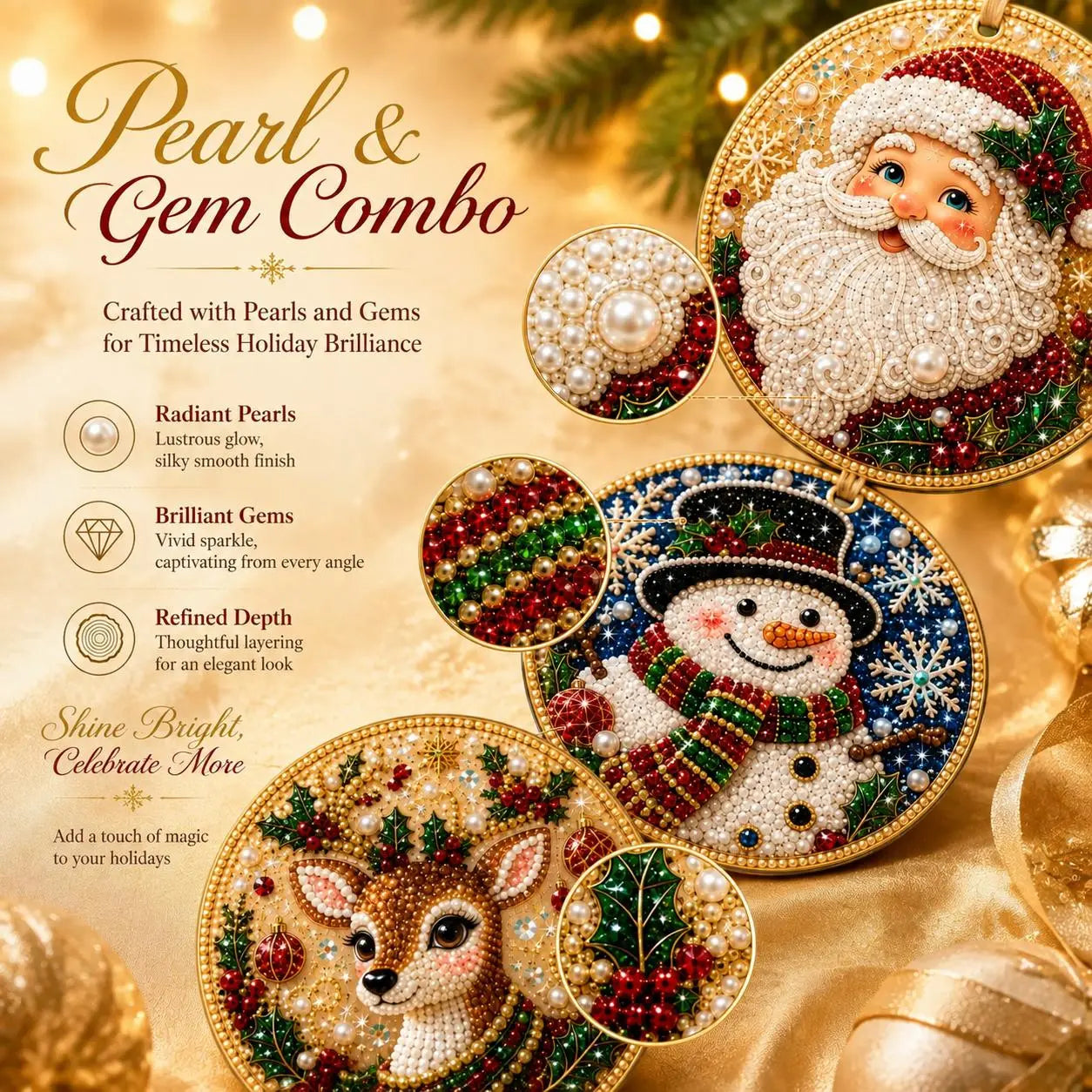🎄✨6Pcs/12Pcs Christmas DIY Diamond Painting Ornaments Kit, Xmas Tree Hanging Pendant🎄