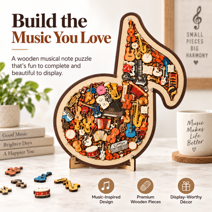 🎶Wooden Musical Note Jigsaw Puzzle – Display-Worthy Musical Decor