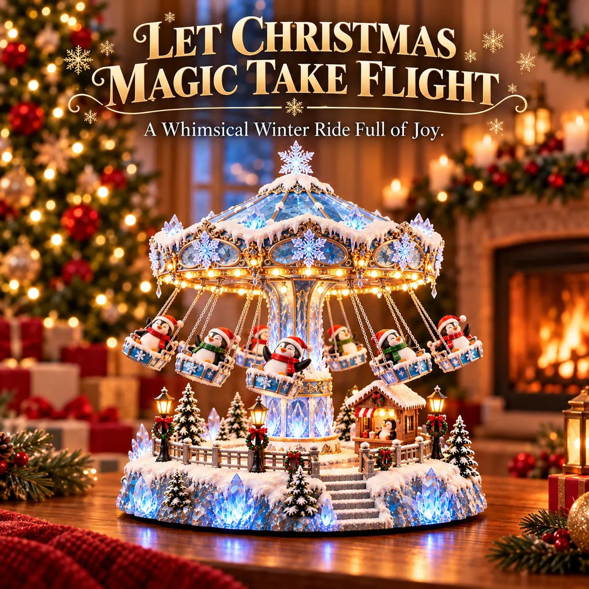 🐧 Penguin Winter Swing Carnival – Rotating Light-Up Christmas Decoration