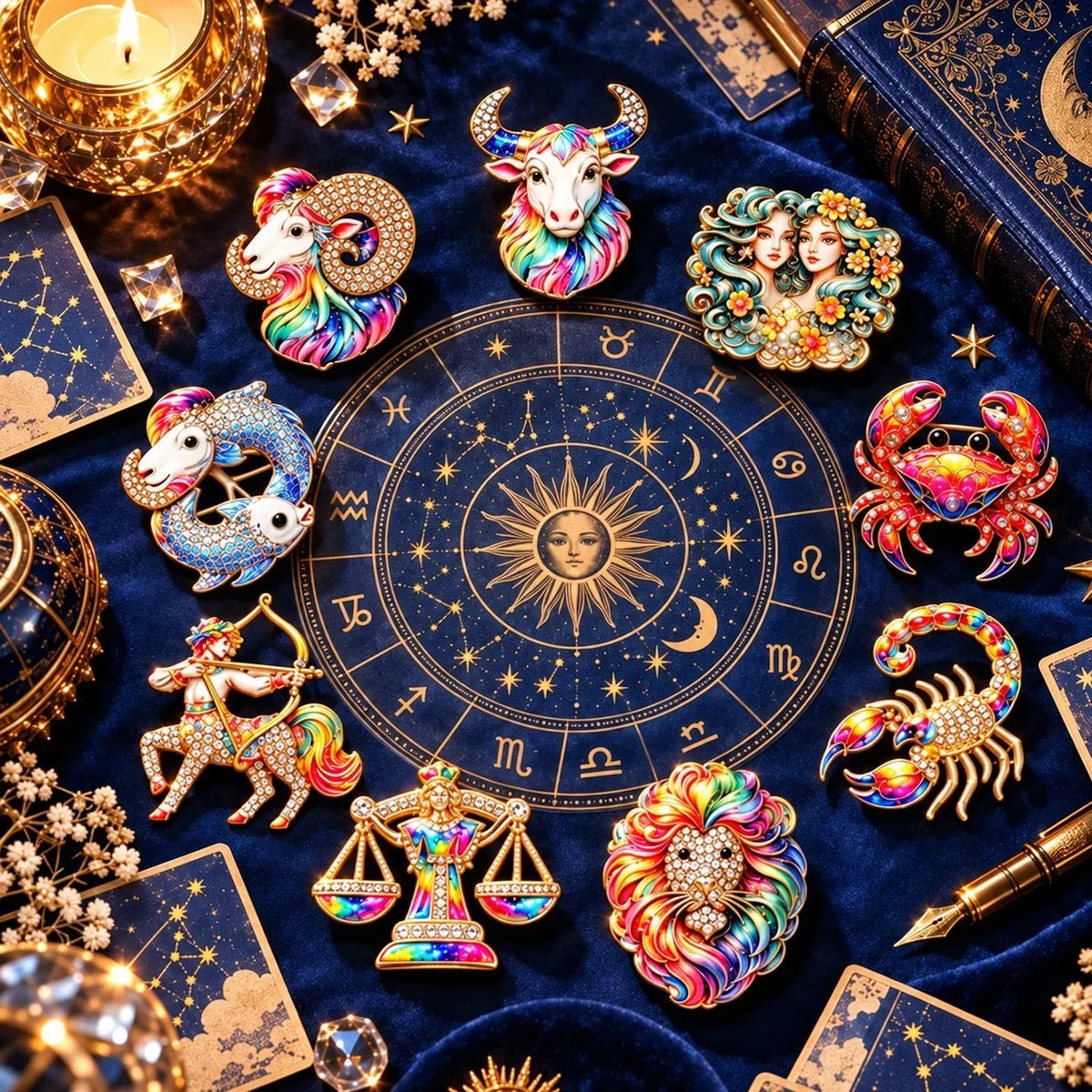 ♈ Luxury Zodiac Enamel Brooch – Colorful Astrology Lapel Pin for Blazers, Coats & Gifts