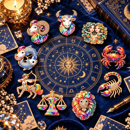 ♈ Luxury Zodiac Enamel Brooch – Colorful Astrology Lapel Pin for Blazers, Coats & Gifts