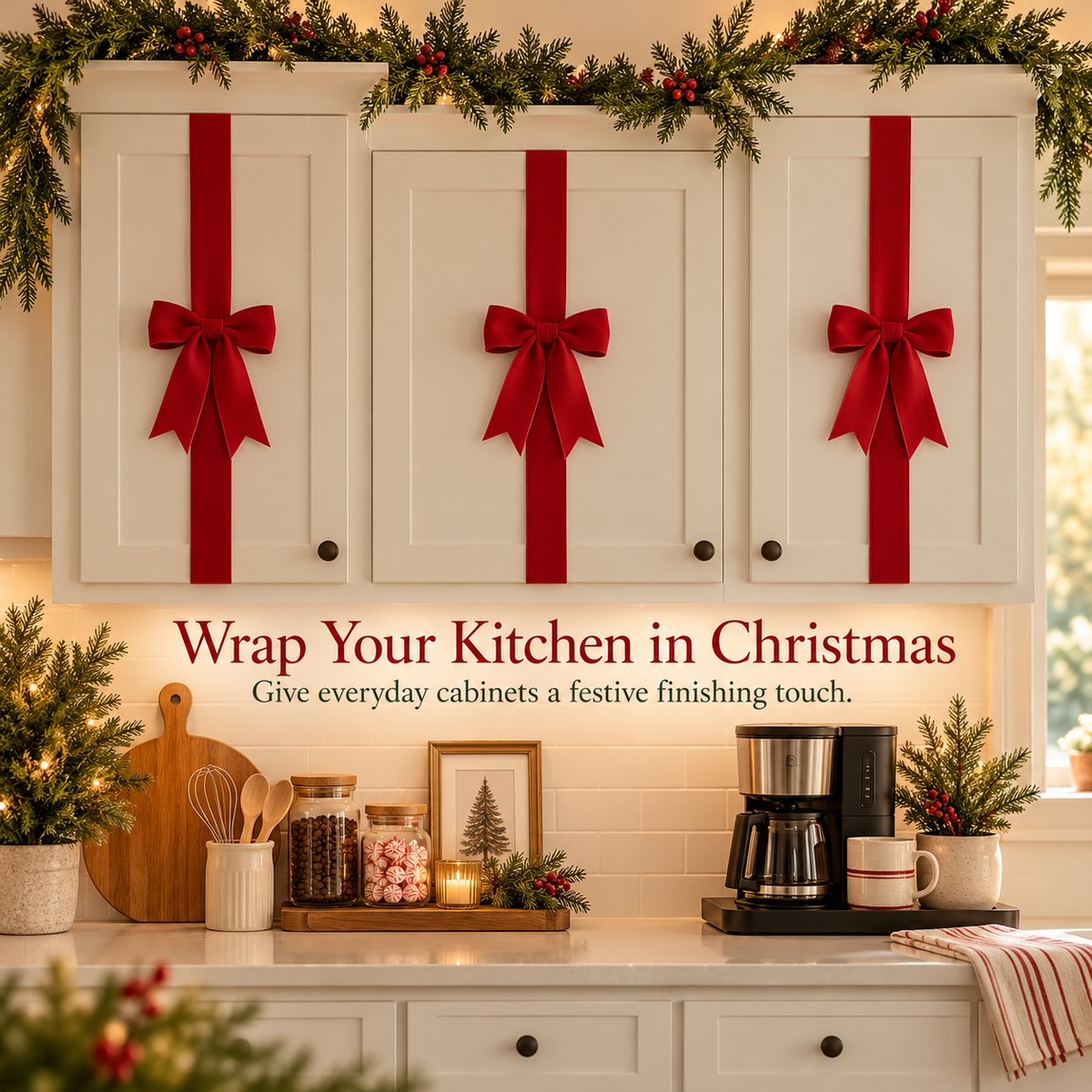 🎄 Christmas Cabinet Door Bow Wraps – Give Your Kitchen a Gift-Wrapped Look