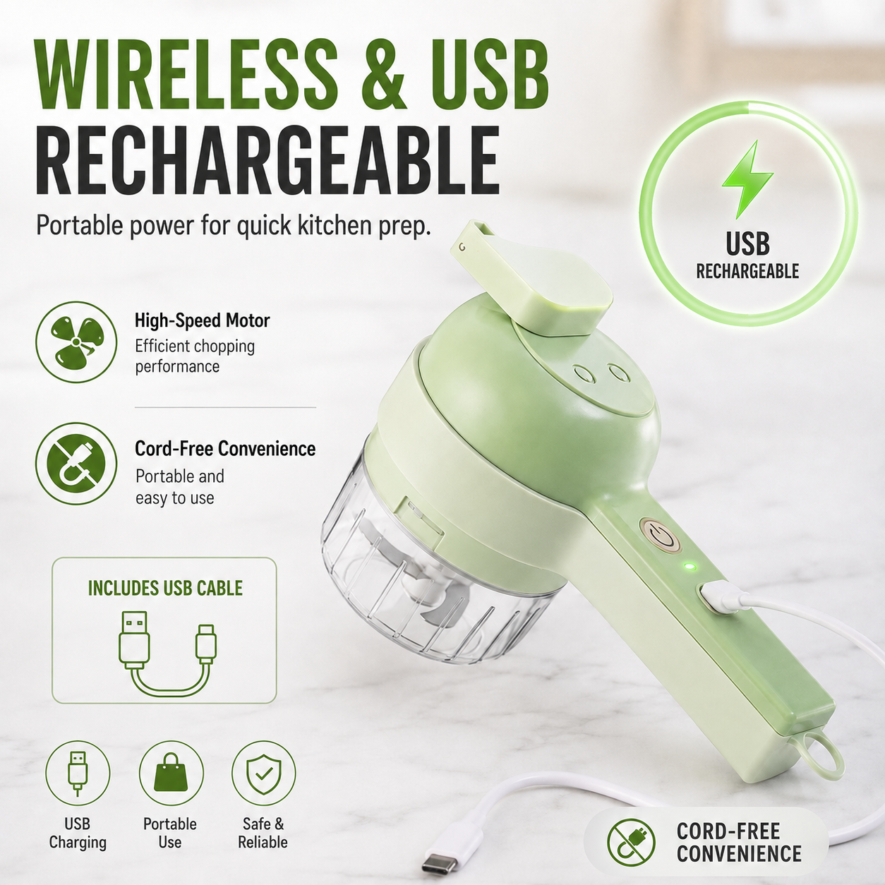 USB rechargeable cordless electric vegetable cutter