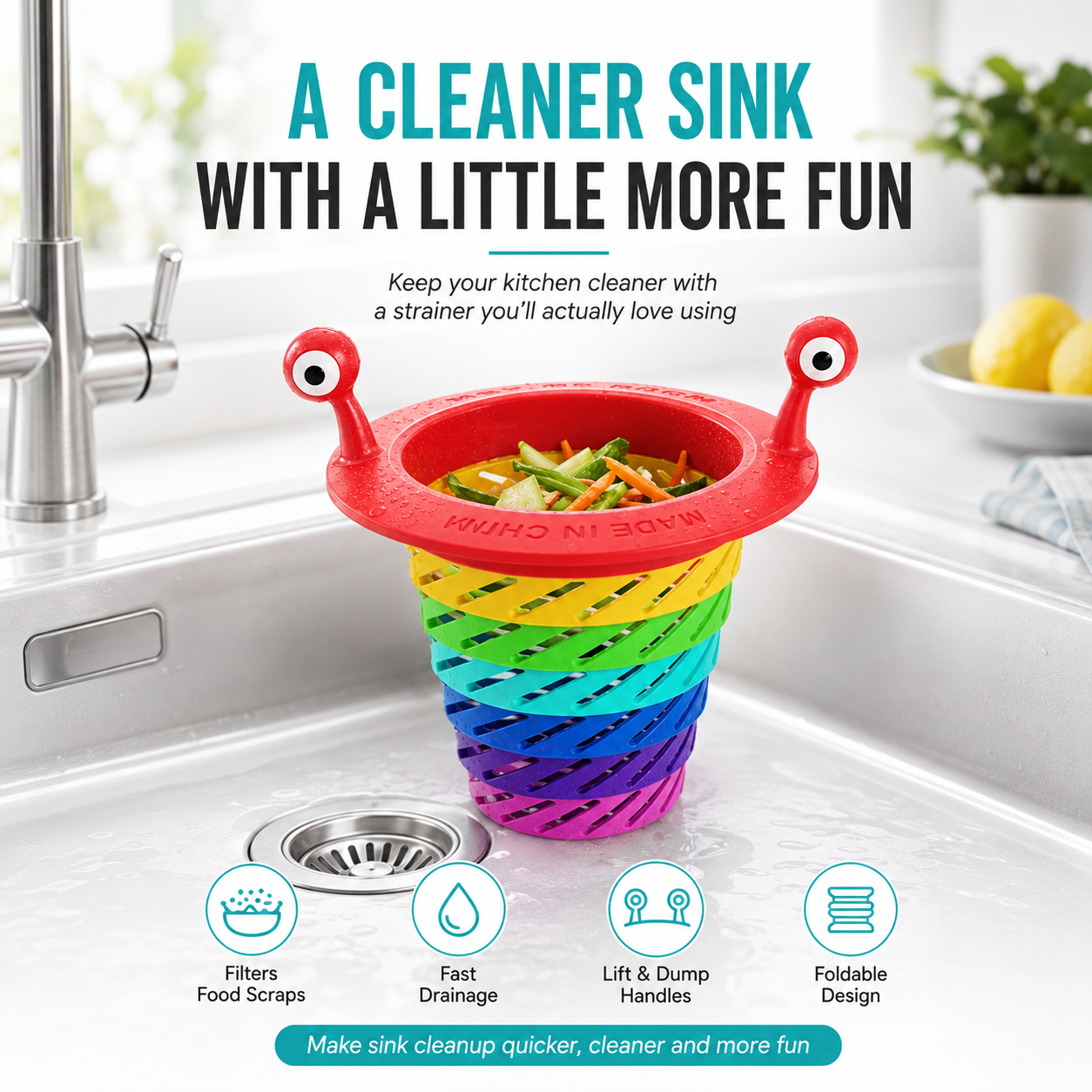🌈Rainbow Monster Foldable Kitchen Sink Strainer-Catch Them With a Smile
