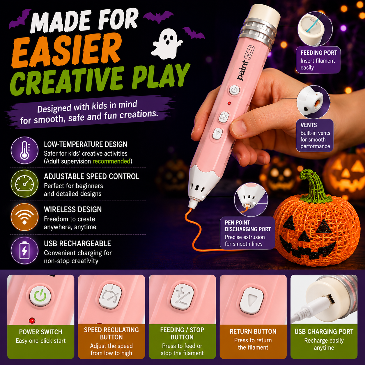 🎃Wireless 3D Drawing Pen-Turning Halloween Ideas Into Something You Can Hold