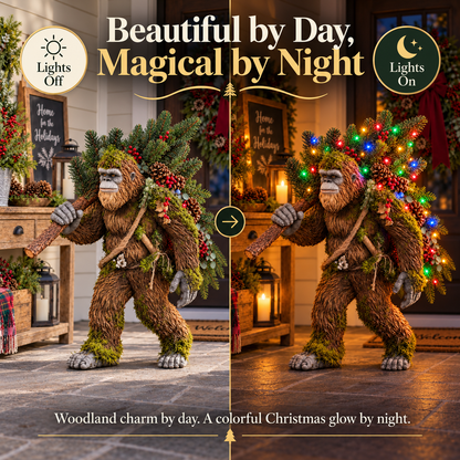🎄 Light-Up Sasquatch Christmas Decoration – Bigfoot Carrying a Colorful Christmas Tree